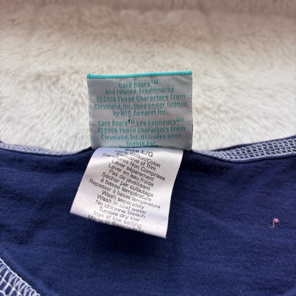 2006 Care Bears Grumpy Bear Y2K Baby Tee Navy Blue Lettuce Hem Shirt Large - Picture 4 of 6